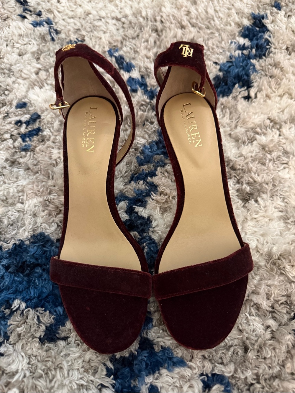 Lauren Ralph Lauren Burgundy Velvet Ankle Strap Heels